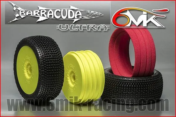 Pneu 6Mik BARRACUDA 0/18° + Jante Jaune + Insert Ultra non collé (la paire) - TKUY140018 - Pièces et Options 6Mik