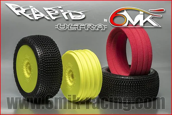 Pneu 6Mik RAPID 15/25° + Jante Jaune + Insert Ultra non collé (la paire) - TKUY101525 - Pièces et Options 6Mik