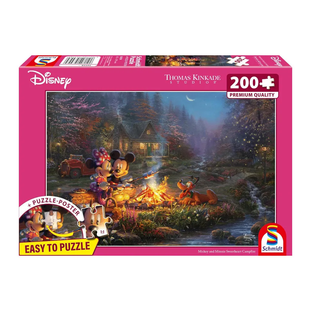 Puzzle Kinkade - Mickey & Minnie - Feu de Camp Romantique - 200 Pièces