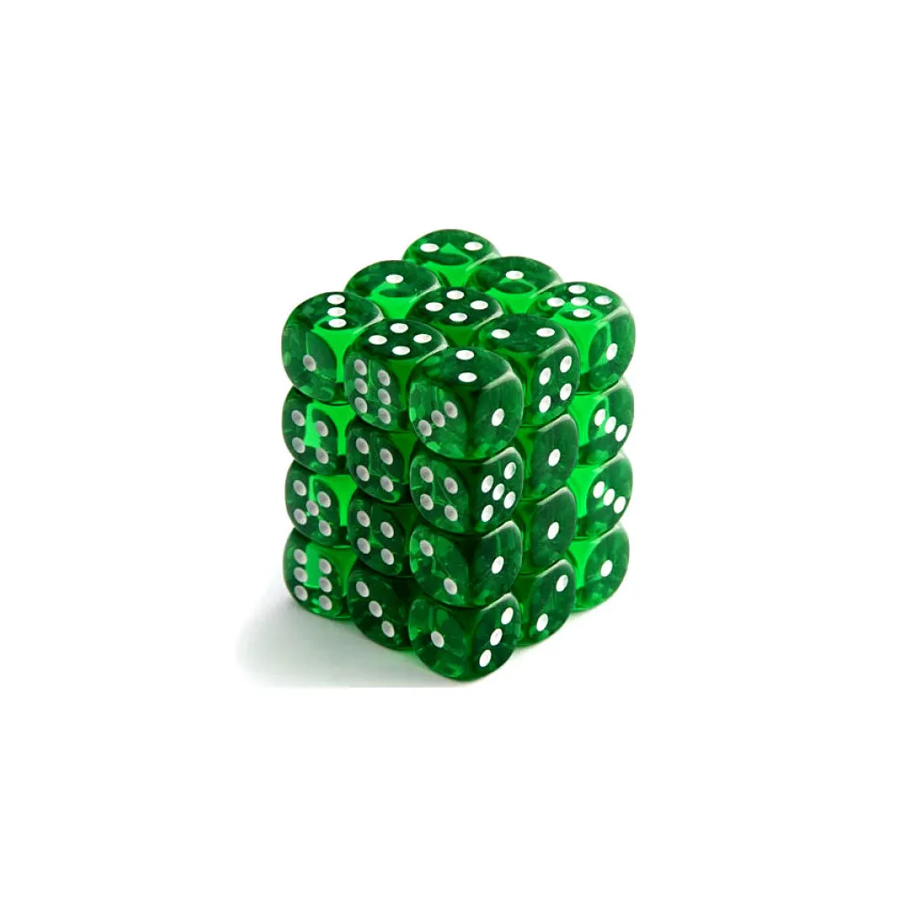 Set de 36 Dés 6 Transparent- Vert/Blanc (Chessex 23805)