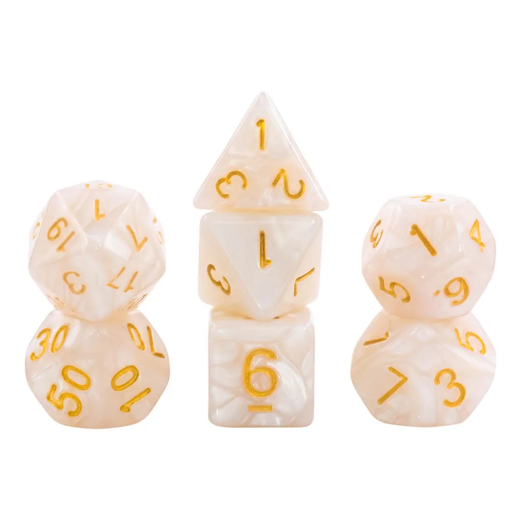 Set de 7 Dés Multiformat - Blanc Nacré et Or