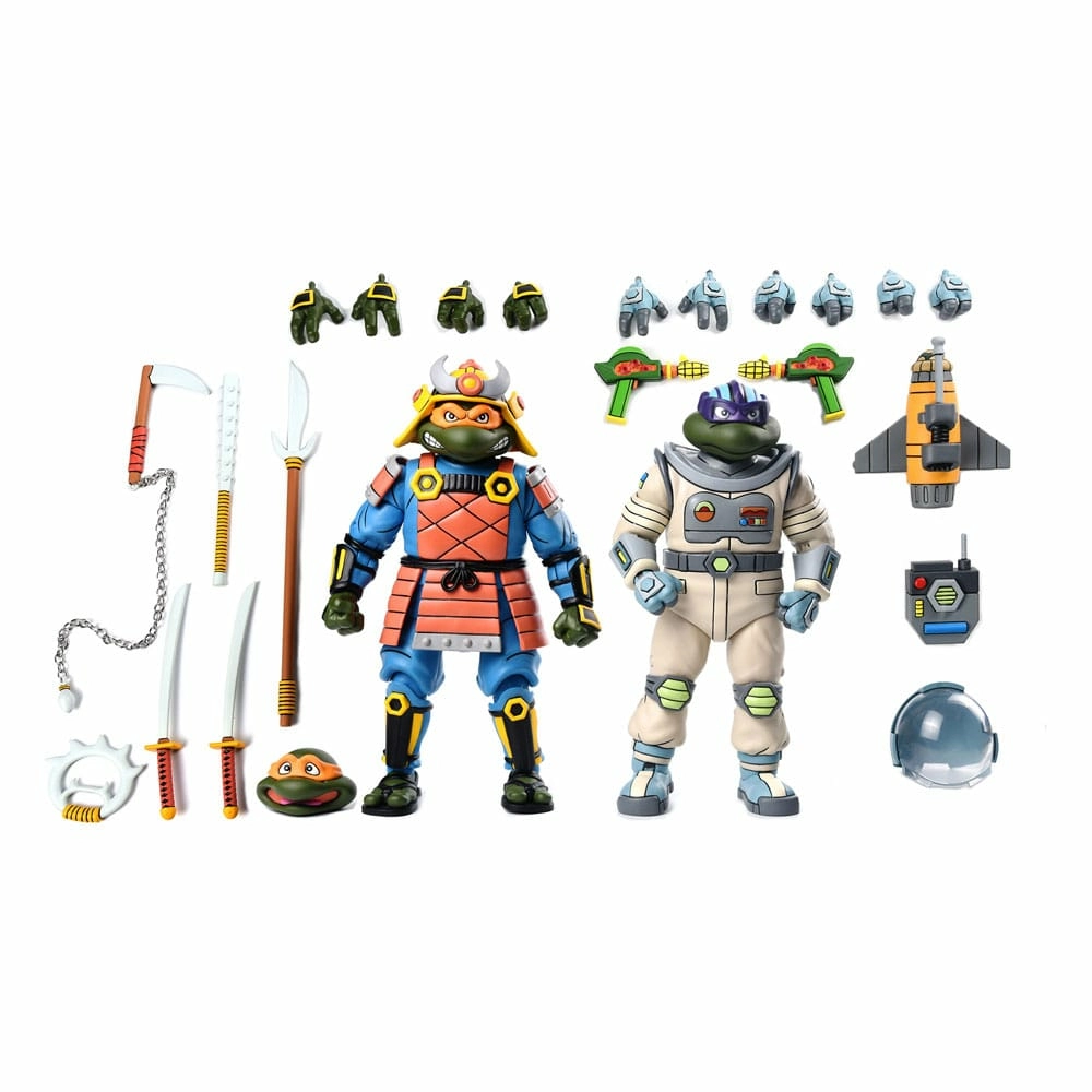 Tortues ninja (cartoon) pack 2 figurines space adventure & samurai turtles 18 cm