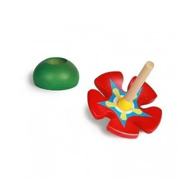 Toupie en bois fleurs pétales rouges