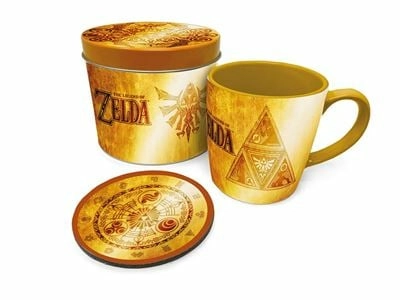 Zelda - coffret mug- porte clé et sous-verres - golden triforce
